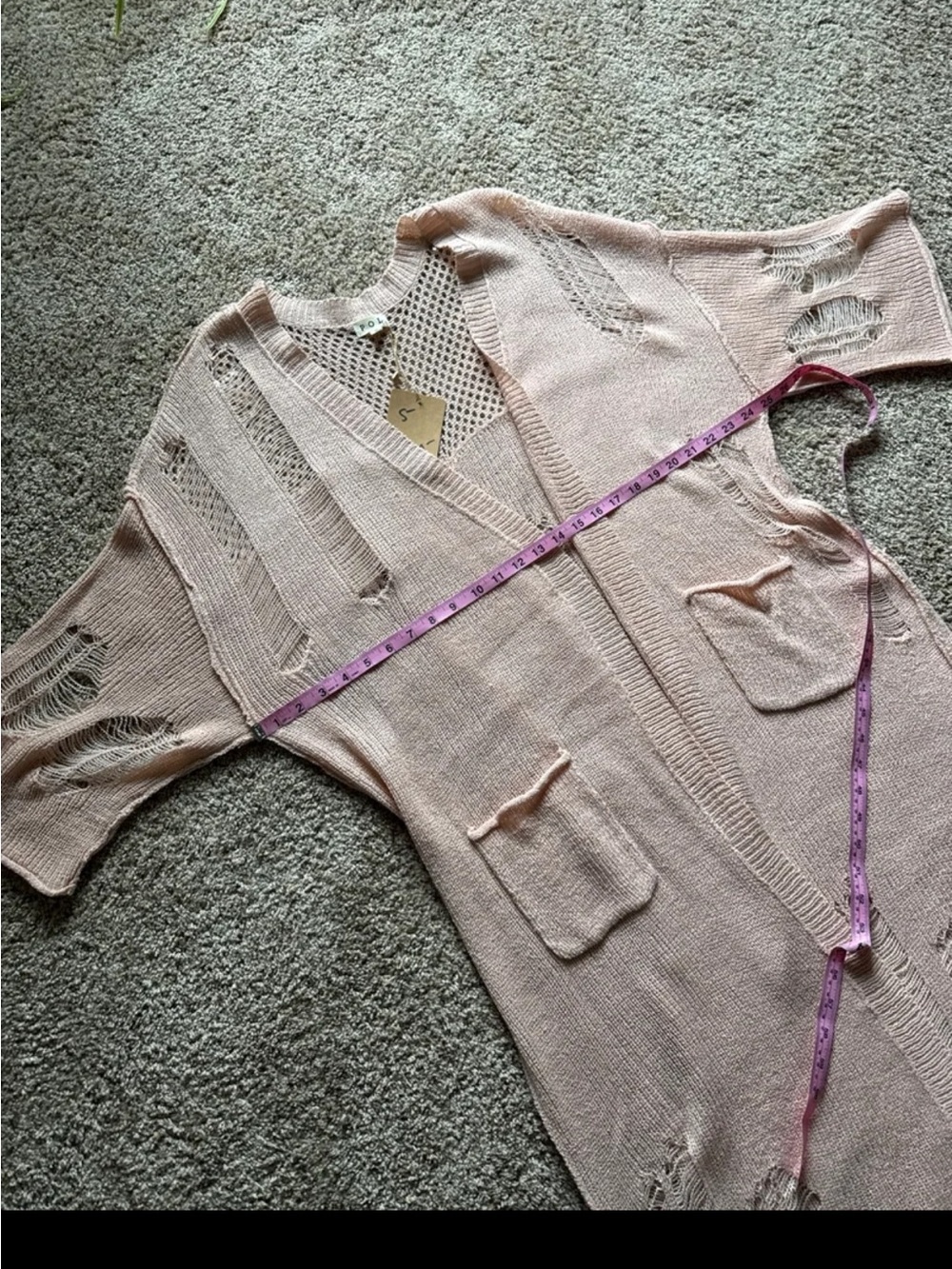NWT POL oversized Open front Distressed Peachy Pink Duster Cardigan size Small - Picture 11 of 12